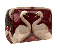 Sacs À Cosmétiques pour Femmes Rose Rouge Fleurie Amour des Cygnes Trousse De Maquillage Trousse De Toilette De Voyage Organisateur De Cosmétiques 18.5x7.5x13cm