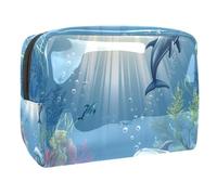 Sacs À Cosmétiques pour Femmes Scène sous-Marine avec Dauphins Et Coraux Trousse De Maquillage Trousse De Toilette De Voyage Organisateur De Cosmétiques 18.5x7.5x13cm