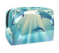 Sacs À Cosmétiques pour Femmes Scène sous-Marine avec Dauphins Et Poissons Trousse De Maquillage Trousse De Toilette De Voyage Organisateur De Cosmétiques 18.5x7.5x13cm