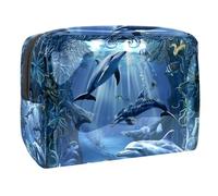 Sacs À Cosmétiques pour Femmes Scène sous-Marine avec des Dauphins Trousse De Maquillage Trousse De Toilette De Voyage Organisateur De Cosmétiques 18.5x7.5x13cm