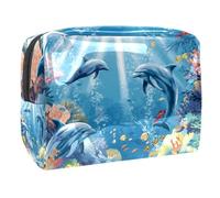 Sacs À Cosmétiques pour Femmes Scène sous-Marine - Dauphins Trousse De Maquillage Trousse De Toilette De Voyage Organisateur De Cosmétiques 18.5x7.5x13cm