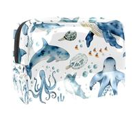Sacs À Cosmétiques pour Femmes Tortue, Baleine Et Créatures Marines À L'aquarelle Trousse De Maquillage Trousse De Toilette De Voyage Organisateur De Cosmétiques 18.5x7.5x13cm