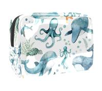 Sacs À Cosmétiques pour Femmes Tortue, Baleine Et Créatures Marines À L'aquarelle Trousse De Maquillage Trousse De Toilette De Voyage Organisateur De Cosmétiques 18.5x7.5x13cm