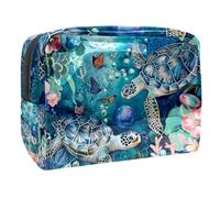 Sacs À Cosmétiques pour Femmes Tortues De Mer Florales sous l'eau Trousse De Maquillage Trousse De Toilette De Voyage Organisateur De Cosmétiques 18.5x7.5x13cm