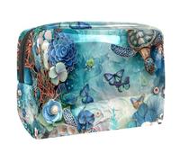 Sacs À Cosmétiques pour Femmes Tortues De Mer Florales sous l'eau Trousse De Maquillage Trousse De Toilette De Voyage Organisateur De Cosmétiques 18.5x7.5x13cm