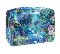 Sacs À Cosmétiques pour Femmes Tortues De Mer Florales sous l'eau Trousse De Maquillage Trousse De Toilette De Voyage Organisateur De Cosmétiques 18.5x7.5x13cm