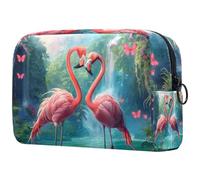 Sacs À Cosmétiques pour Femmes Tropical Pink Flamingos Waterfall Butterfly (Papillon Cascade De Flamants Roses) Trousse De Maquillage Trousse De Toilette De Voyage Organisateur De Cosmétiques