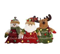 Sacs À De Noël 3 Pièces Pochettes À Fermeture Éclair pour Fêtes | Sacs De Noël 3D Motifs Père Noël Bonhomme De Neige Cerf Fruits Pour Bonbons Biscuits Fruits Petits
