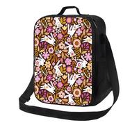 Sacs à déjeuner isothermes pour homme et femme - Boîte à déjeuner douce et isotherme avec bandoulière réglable - Motif dessin animé tropical mignon de lapin et fleur de lapin pour homme