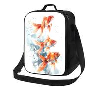 Sacs à déjeuner isothermes pour homme et femme - Boîte à déjeuner légère avec trois poissons rouges et éclaboussures d'aquarelle pour adulte - Petit sac fourre-tout avec sangle réglable