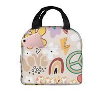 Sacs à déjeuner isothermes pour homme et femme - Motif fleurs arc-en-ciel et signe de paix - Sac isotherme pour voyage, étanche, petite boîte à déjeuner douce pour adulte pour homme et femme, sac
