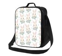 Sacs à déjeuner isothermes pour homme et femme - Petite boîte à déjeuner avec motif lapin mignon et fleur blanche pour homme et femme, sac isotherme doux, sac fourre-tout avec bandoulière réglable