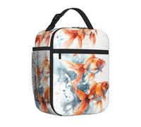 Sacs à déjeuner isothermes pour homme et femme - Trois poissons rouges à l'aquarelle - Boîte à déjeuner réutilisable pour adulte pour le bureau et le pique-nique