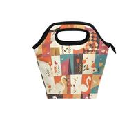 Sacs à déjeuner pour femme avec poignée incurvée - Jolie boîte à déjeuner étanche - Petit sac isotherme pour bureau, camping, carreaux à carreaux mignons cygnes