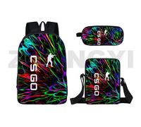 Sacs à dos 3D décontractés CS GO Game, lot de 3 sacs à dos de sport de plein air, sacs en toile imperméables pour femmes et hommes Noir