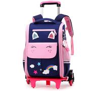 Sacs à Dos Chariot, Cartable à roulettes Enfant Sac d'école Primaire avec Chariot 6 Roues Multi-Poches Sac à Dos étanche pour Garçons Filles Aller à l'école détendu Voyage