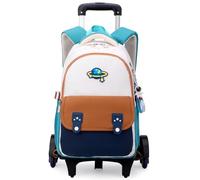 Sacs à Dos Chariot, Cartable à roulettes Enfant Sac d'école Primaire avec Chariot 6 Roues Multi-Poches Sac à Dos étanche pour Garçons Filles Aller à l'école détendu Voyage