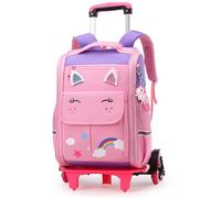 Sacs à Dos Chariot, Cartable à roulettes Enfant Sac d'école Primaire avec Chariot 6 Roues Multi-Poches Sac à Dos étanche pour Garçons Filles Aller à l'école détendu Voyage