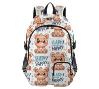 Sacs à dos d'école Happy Bear with The Word pour adolescentes | Sac d'ordinateur léger de 35,6 cm pour femme, sac à dos décontracté pour voyage, poches multiples