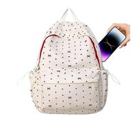 Sacs à dos esthétiques pour l'école Grande capacité, imprimé nœuds et pois | Sacs à dos esthétiques multipoches pour , casual, pique-nique, randonnée, court séjour, shopping, au