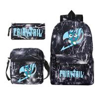Sacs à dos Fairy Tail pour garcons et filles, lot de 3 sacs à dos pour ordinateur portable, ideal pour l'ecole ou le quotidien Noir