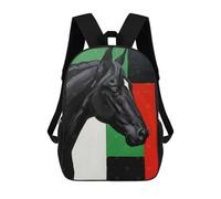Sacs À Dos Imprimés En 3D Pour Enfants Black Horse Portrait with Geometric Background : Sac À Dos Scolaire Mignon Pour Garçons, Idéal Pour Les Activités De Plein Air Et Les Sorties Au Collège 17inch