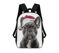 Sacs À Dos Imprimés En 3D Pour Enfants Christmas French Bulldog with Santa Hat : Sac À Dos Scolaire Mignon Pour Garçons, Idéal Pour Les Activités De Plein Air Et Les Sorties Au Collège 17inch