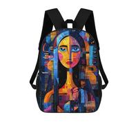 Sacs À Dos Imprimés En 3D Pour Enfants Mona Lisa - Abstract Geometric Reinterpretation : Sac À Dos Scolaire Mignon Pour Garçons, Idéal Pour Les Activités De Plein Air Et Les Sorties Au Collège 17inch
