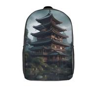 Sacs à dos imprimés en 3D pour enfants, motif architecture japonaise, 2 pièces, sac à dos tendance et décontracté pour la journée, sac de voyage mignon pour garçon et fille, 43 cm (17 pouces).