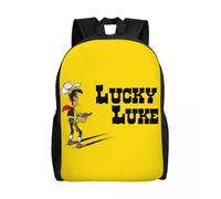 Sacs à dos Lucky Luke personnalisés pour femmes et hommes, cartable décontracté pour l'université, sacs de bandes dessinées classiques Noir