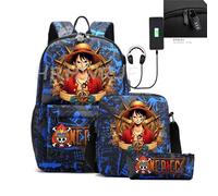 Sacs à dos ONE PIECE Monkey D Luffy, sacs d'école Anime, sac à bandoulière double de grande capacité pour les élèves du collège/du lycée, Mochilas 3 pièces Jaune