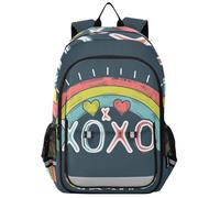Sacs à dos personnalisés pour filles de 8 à 12 ans : sac à livres de grande capacité pour les jeunes dans des couleurs assorties Xoxo Hugs & Kisses Rainbow Design