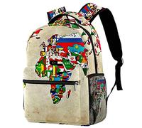Sacs à Dos pour Enfants Carte du Monde Vintage Sacs à Dos pour Filles Sacs à Dos Légers pour Garçons Cartable Impression Sacs à Dos d'école pour école Primaire Collège Université 29.4x20x40cm