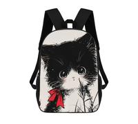 Sacs À Dos Pour Enfants Cute Black And White Neko Cat with Red Bow Sac À Dos Scolaire, Cartable Pour Enfants, Sac De Voyage, Sac À Livres, Sac À Dos Imprimé En 3D Pour Garçons Et Filles 17inch