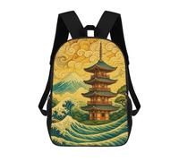 Sacs À Dos Pour Enfants Imprimés En 3D Japanese Pagoda with Mount Fuji And Waves Sacs D'école Pour Enfants Garçons Et Filles, Sacs De Voyage, Sacs À Livres Pour L'école Ou Les Voyages 17inch