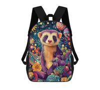 Sacs À Dos Pour Enfants Imprimés En 3D Vibrant Ferret Botanical Portrait - Colorful Floral Weasel Art Sacs D'école Pour Enfants Garçons Et Filles, Sacs De Voyage, Sacs À Livres Pour L'école Ou Les Voy