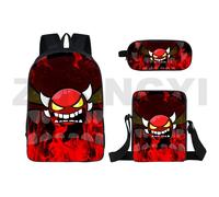 Sacs à dos Preppy Fancy High School imprimes en 3D Angry Geometry Dash pour hommes, sac à dos 3 en 1 en toile à bandoulière pour femmes Noir