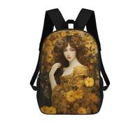 Sacs À Dos Scolaires Pour Enfants, Imprimés En 3D, Jolis Sacs De Voyage Golden Garden Muse Klimt-Inspired Floral Woman Portrait Art Print Sacs À Dos Décontractés Pour Enfants, Pour Filles Et Femmes 1