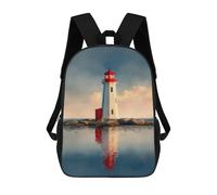 Sacs À Dos Scolaires Pour Enfants, Imprimés En 3D, Jolis Sacs De Voyage Lighthouse on Rocky Islet Reflected Lighthouse at Sunset Sacs À Dos Décontractés Pour Enfants, Pour Filles Et Femmes 17inch