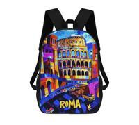 Sacs À Dos Scolaires Pour Enfants, Imprimés En 3D, Jolis Sacs De Voyage Rome Colosseum Colors - Vibrant Geometric Cityscape Sacs À Dos Décontractés Pour Enfants, Pour Filles Et Femmes 17inch