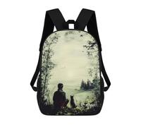 Sacs À Dos Scolaires Pour Enfants, Imprimés En 3D, Jolis Sacs De Voyage Vintage Solitude - Man And Dog in Tranquil Nature Sacs À Dos Décontractés Pour Enfants, Pour Filles Et Femmes 17inch