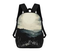 Sacs À Dos Scolaires Pour Enfants Vintage Moonlit Cat - Tranquil Nocturnal Landscape Sac D'école Imprimé En 3D Pour Garçons, Élèves Du Primaire Et Du Collège 17inch