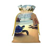 Sacs à dragées avec cordon de serrage imprimé tortues sur la plage, sacs de vacances, sacs à friandises, sacs à friandises de Noël