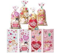 Sacs À Friandises De La Saint-Valentin - Poches Transparentes Avec Attaches Twist - Sacs d'Emballage pour Cadeaux de Fête et Friandises,pour Snacks, Biscuits, Boulangerie, Anniversaire, Mariage