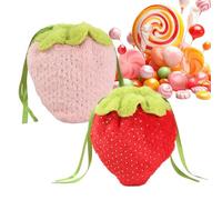 Sacs à friandises en peluche en forme de fraise - Petite pochette à cordon de serrage | Pochettes de rangement festives | Pochette de rangement souple | Porte-bonbons polyvalents pour , amis et