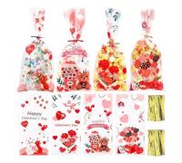 Sacs à Friandises pour la Saint-Valentin, 100 Pièces Fournitures d'Emballage Transparentes Romantiques Designs Cartoons, Sacs de Conditionnement pour Biscuits Snacks Friandises, Pour Anniversaires d',