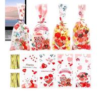 Sacs à Friandises pour la Saint-Valentin,100 Pièces Fournitures d'Emballage Transparentes Romantiques Designs Cartoons - Sachets Cadeaux pour Fêtes Amoureuses | Pour Anniversaires d', Célébrations en
