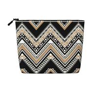 Sacs à goûter réutilisables avec imprimé zigzag noir, blanc, marron clair, grande capacité, trousse de toilette de voyage, trousse de maquillage avec fermeture éclair
