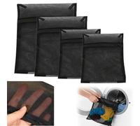 Sacs à linge filet lavage machine Lot de 4, sacs à lavage grande taille 30x40cm 40x50cm 50x60cm, sacs à linge maille fine noir avec fermeture éclair renforcée pour chemises blouses sous-vêtements