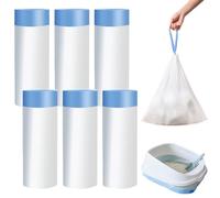 Sacs à litière pour chat avec cordons de serrage : sacs à litière jetables, 6 rouleaux/90 pièces pour litière pour chat - Mlltten épais avec poignée de transport, indéchirable 45 x 50 cm